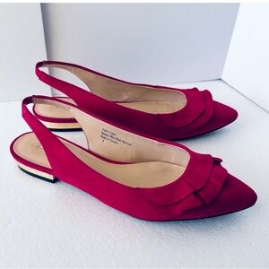 Amelia Grace Fuchsia Pink Ruffled Slingback Golden Heels Women’s Size 8